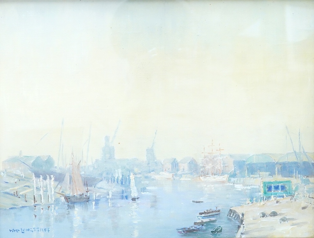 William Longstaff (1879-1953), Harbour scene possibly Littlehampton, signed, oil on canvas, 29 x 38cm